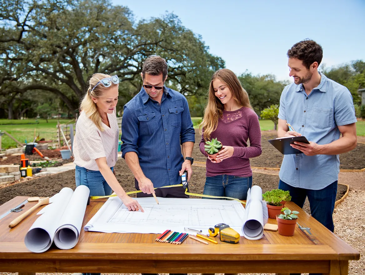 Vårt team arbetar med en trädgårdsdesign